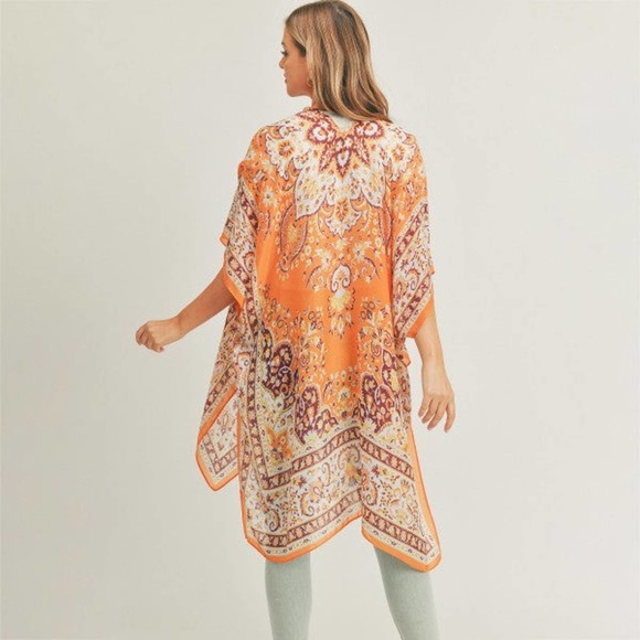 Orange Lightweight Boho Print Kimono Wrap Cover Up - Picture 4 of 5